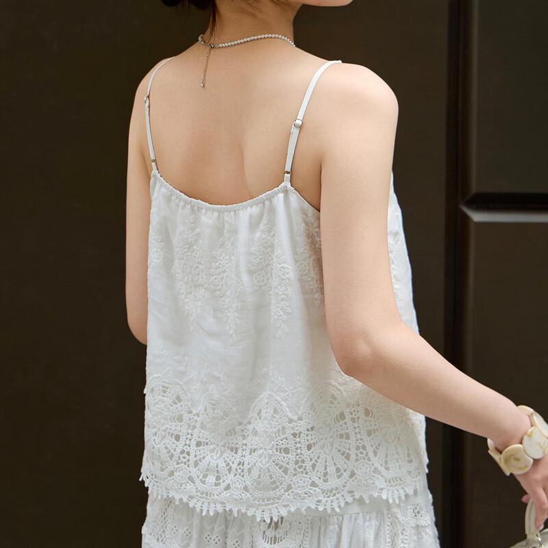 Lanser 100% Ramie New Chinese Style U-Neck Camisole with Lace Trim