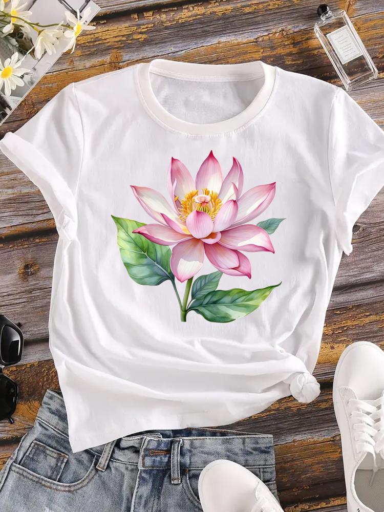 (Asian Size) Watercolor Cute 90s Lady Female Top Printed Women Casual T Shirt Fashion Graphic Short Sleeve T-shirts Tee Clothing