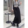 Plus Size Slimming Grey A-Line Midi Skirt with Slit