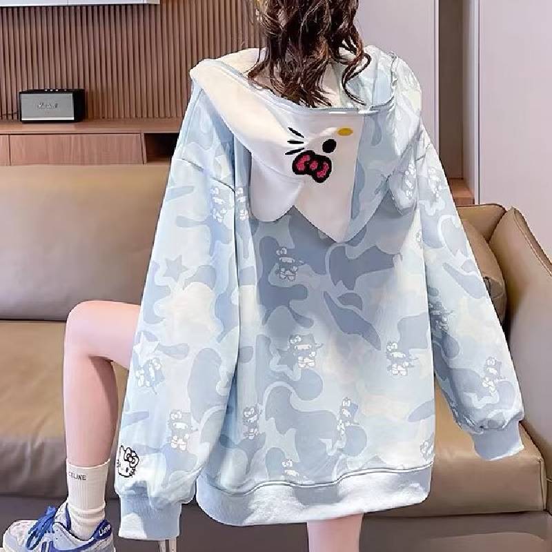 Felpa con Cappuccio e Zip Cartone Animato Hello Kitty per Donna e Uomo Abbigliamento Casual