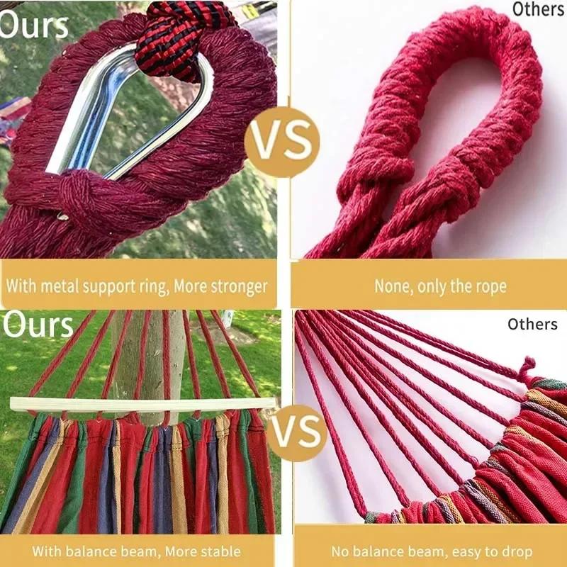 Outdoor Canvas Camping Hammock Anti Rollover Portable Thicken Fabric Single/Double Hammock with Carry Bag for Patio, Backyard