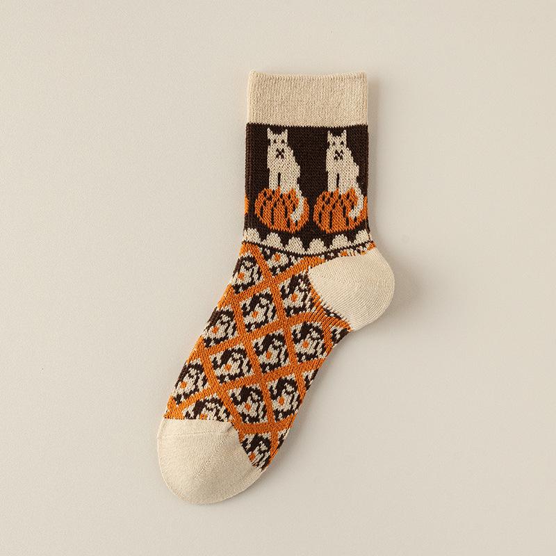 

Женские осенне-зимние ретро носки с национальным узором и барабаном, утепленные хлопком 1 pair