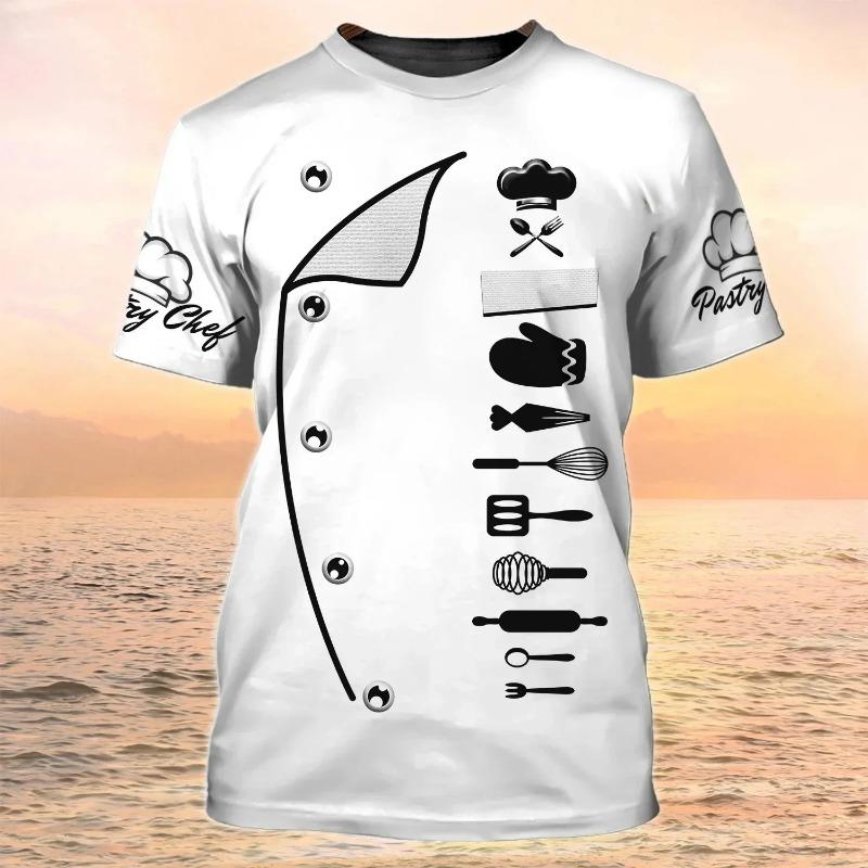 Chef Dessert Chef Cosplay 3D Harajuku Printed Funny T-shirt Men's And Women's Crewneck Short Sleeve Creative Fashion Hip Hop Top