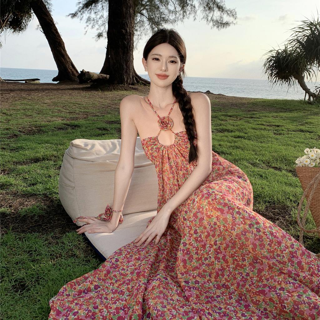 Suspender Floral Dress Women's Xia Xin Temperament Thin Design Long Dress French First Love Milk Sweet Long Dress