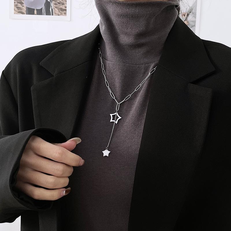 Elegant Titanium Star Tassel Necklace - High-End Fashion Sweater Chain