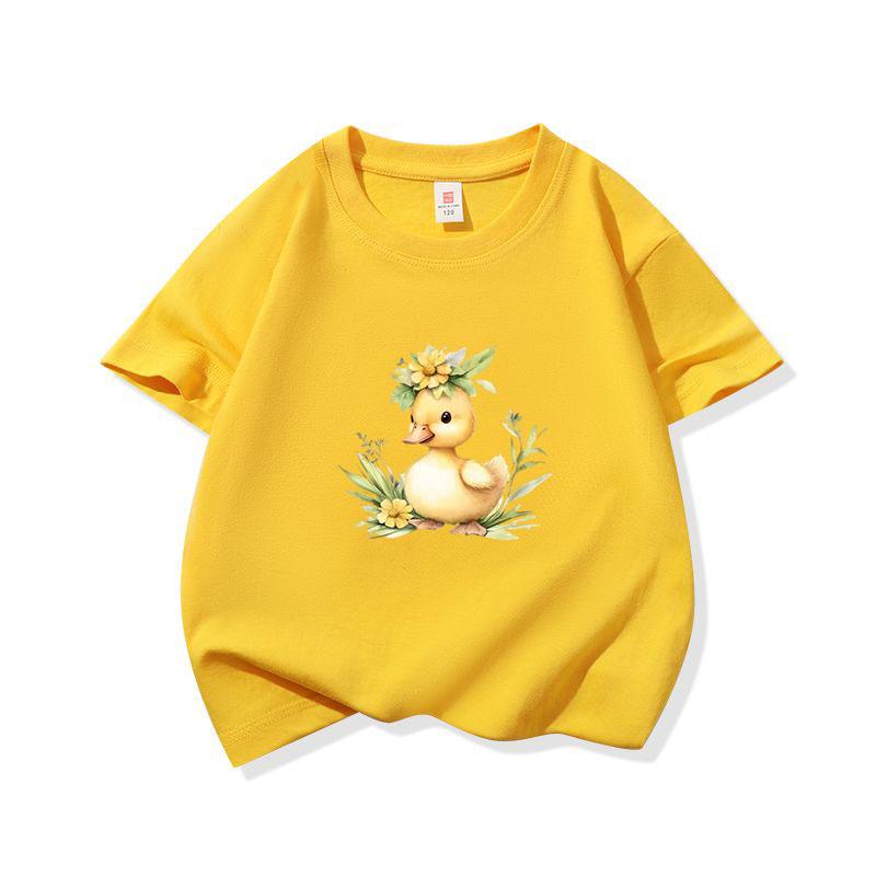 Duck And Flowers Graphic Tee Kids 100 Cotton Crew Neck Muticolor T Shirt Short Sleeve Breathable Tops For Boys Girls Children