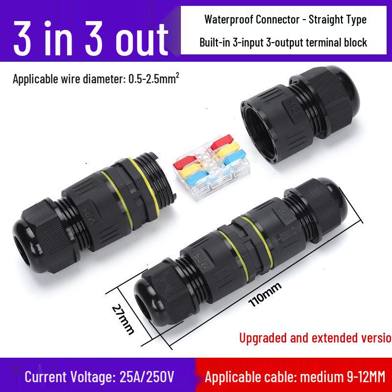 IP68 Waterproof Outdoor Mini Terminal Wire Connector, 2-in 2-out, Rainproof, Buried Cold Press Electrical