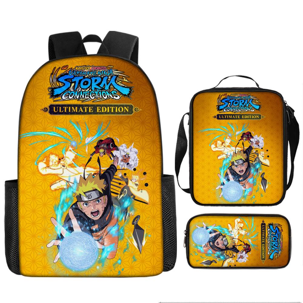 Primary school students' new Naruto cartoon schoolbag three-piece backpack large-capacity backpack