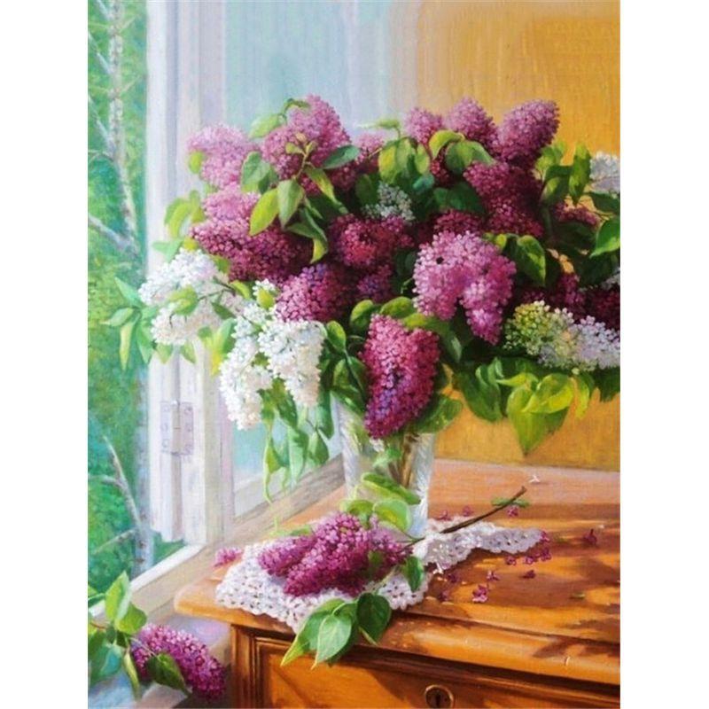 Flower Vase Diamond Painting Lilac Full Round Drill 5D DIY Diamond Mosaic Red Wine Embroidery Flower Handmade Hobby Gift