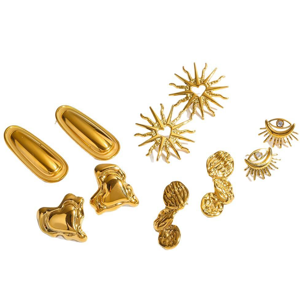 Explosive light luxury plated 18K gold stainless steel earrings retro texture love sun eye stud earrings earrings women