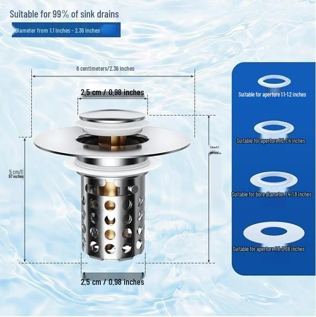 Universal Anti-Clog Bounce Filter Drain Stopper for Wash Basins