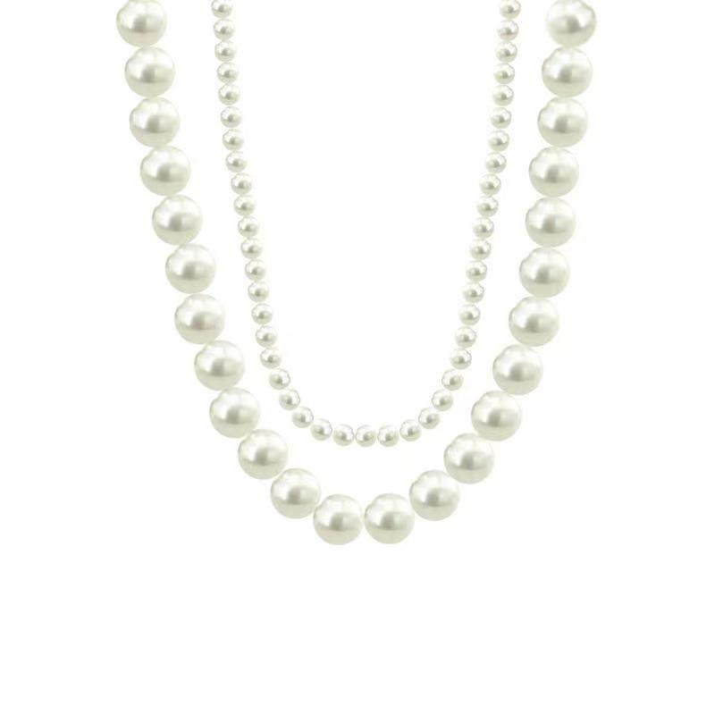 French Vintage Double Layer Pearl Necklace, Twisted Stackable Unique Clavicle Chain