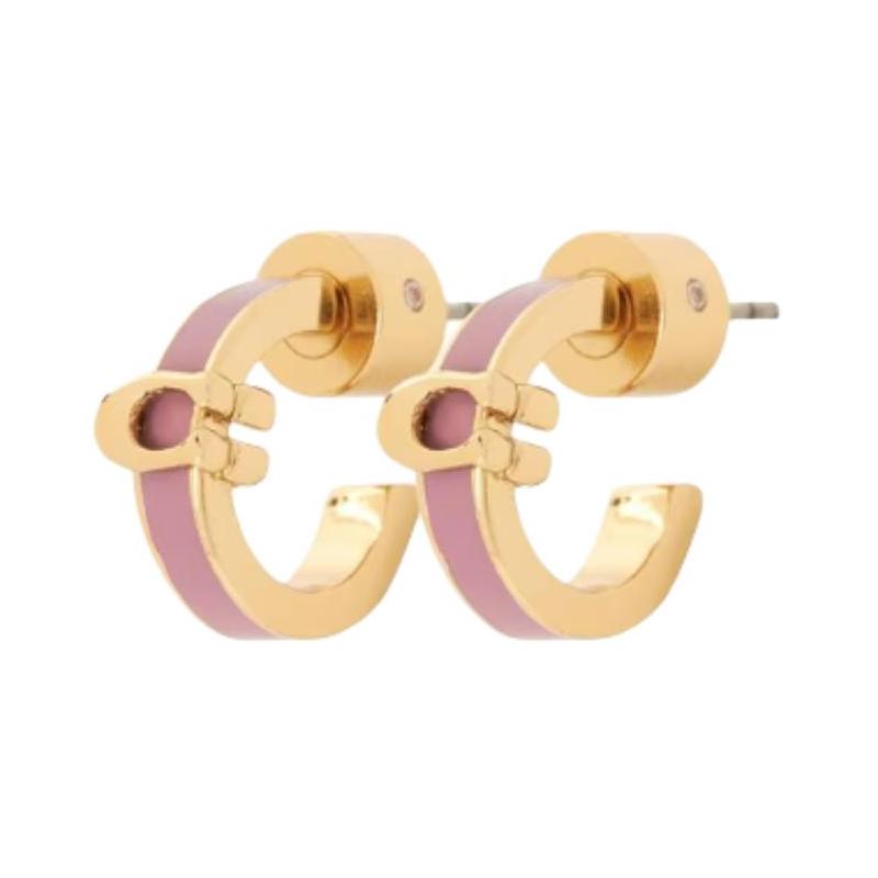 COACH Brand Logo Brass Earrings Women s Gold