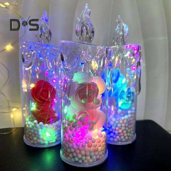 1 szt./2 szt. Wieczne kwiaty Bezpłomieniowe świece LED Migoczące świece filarowe Walentynkowe lampki nocne na ślub, dekorację domu