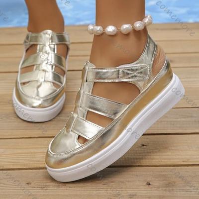 Comemore New Wedges Heels Platform Sandals Women Hollow Out Pu Leather Gladiator Sandal Woman Summer Thick Sole Sandalias Mujer