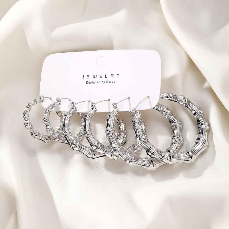 3 Paar Set Creolen Set Bambusförmige Runde Ohrringe Für Frauen Mädchen Gold Silber Farbe Legierung Hyperbel Party Schmuck
