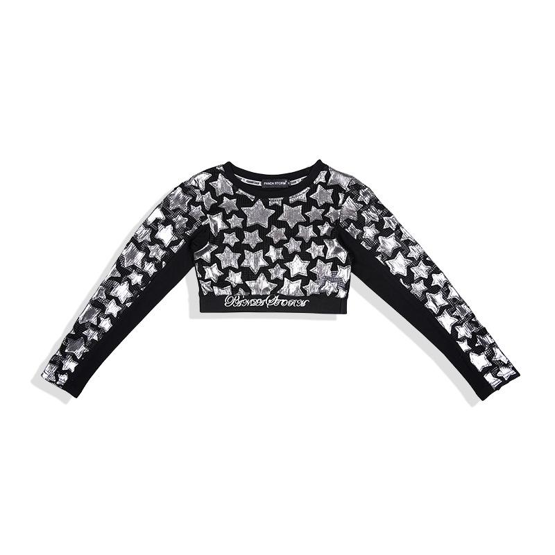 Girls' Jazzy Crop Long-Sleeve Top & Pants Set - Children's Street Dance Costume