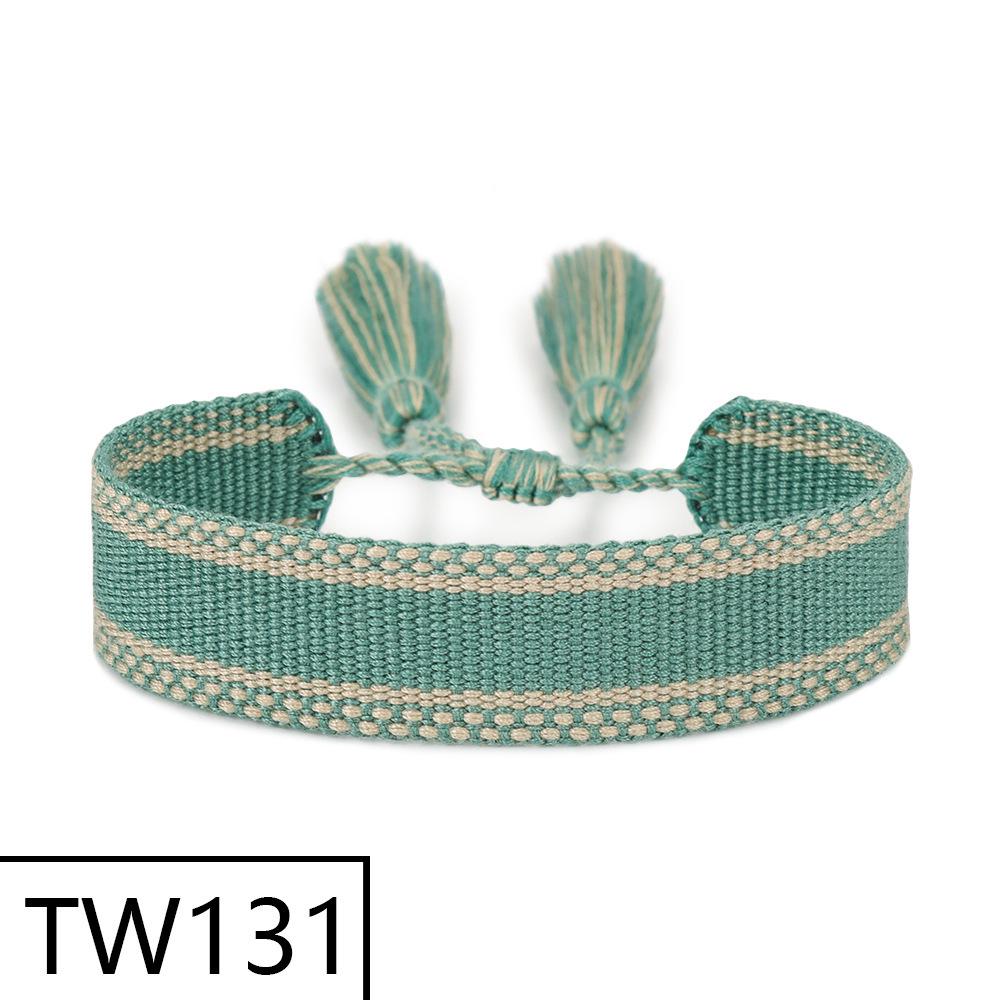 Handmade Bohemian Embroidered Logo Tassel Bracelet - Ethnic Style Friendship Band