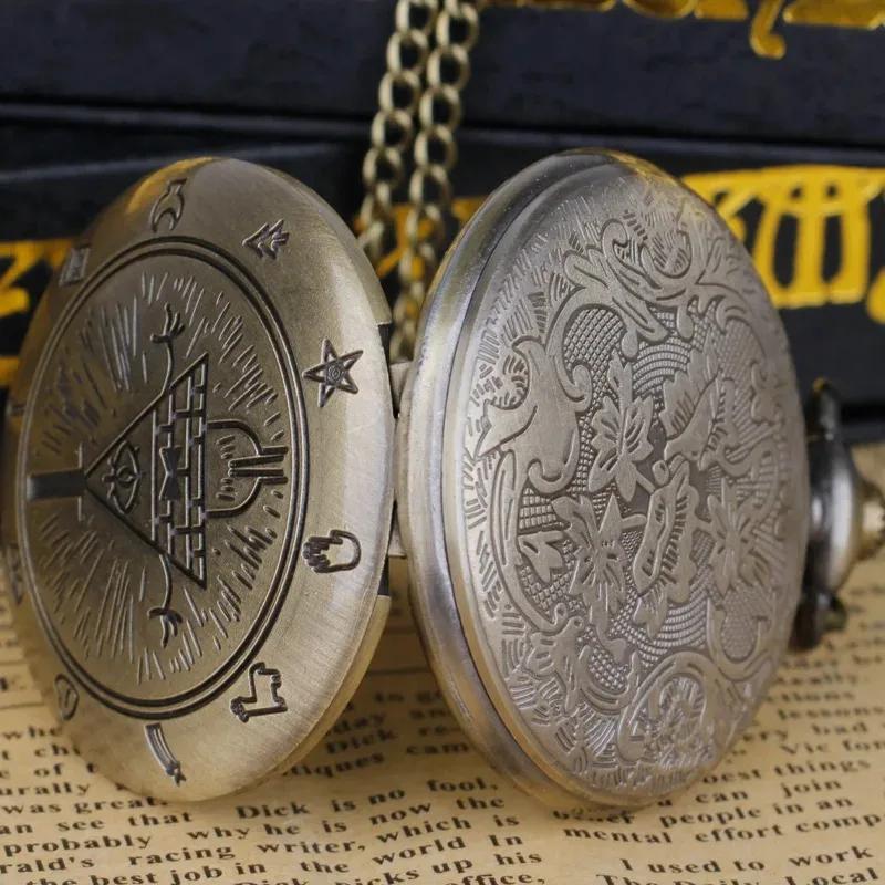 Bronze Strange Vintage Quartz Pocket Watches Necklace Steam Punk Pendant Mens Women Pocket FOB Watch Halloween Gifts