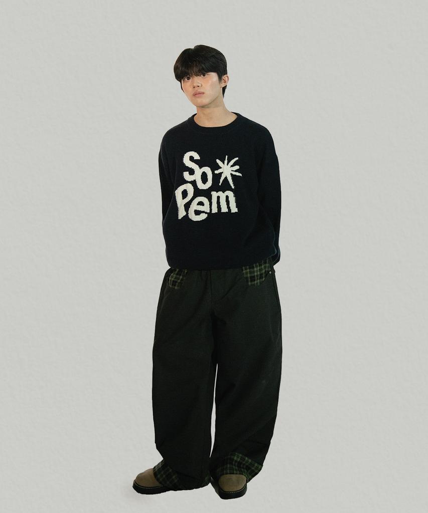 SOMEPLACE MAN Point Check Pocket Color Block Rolled-Up Oversized Wide Cotton Pants [Charcoal]
