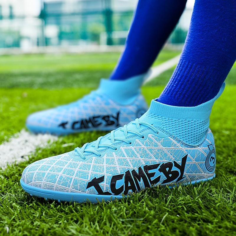 Football Shoes 31-48 Men's High-top Football Boots Large Size Long Nails Leather Boys Soccer Shoes