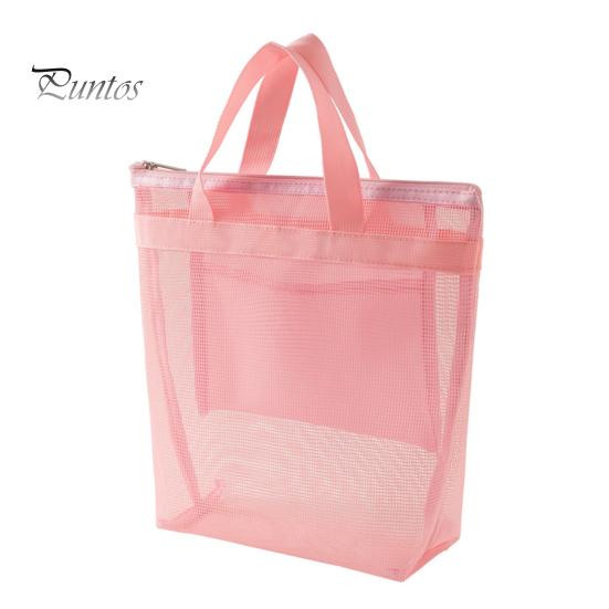 

Портативная дорожная сумка для душа, пляжная косметичка, большая вместимость, застежка-молния, ажурная сетчатая косметичка, сумка розовый