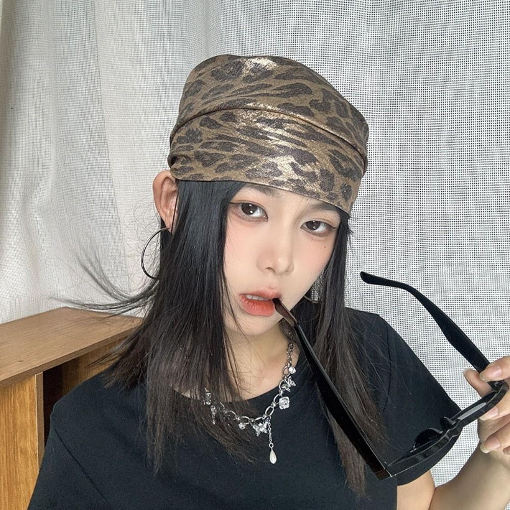 Soft Wrap Leopard Print Hair Scarf Y2K Punk Bandana Headwear Triangular Headscarf Ladies