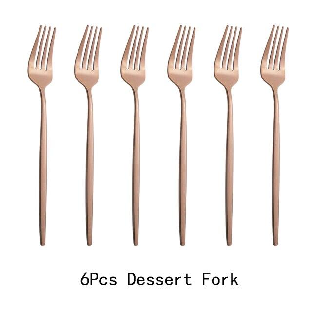 6pcs/Set Black Gold Dessert Fork Set Mirror Stainless Steel Colorful Fork Set Tableware Cutlery Set Home Party Kitchen Tableware