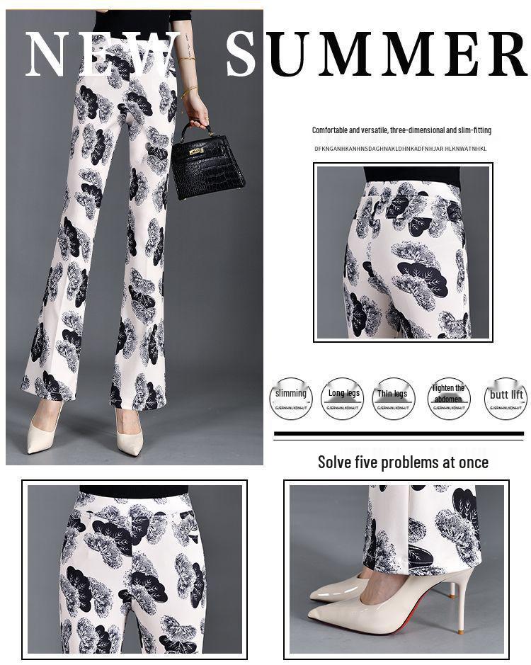 Elastic Waist Plaid Micro Flare Pants - Slimming Bodycon Stretchy Women's Fashion for Summer 2025.