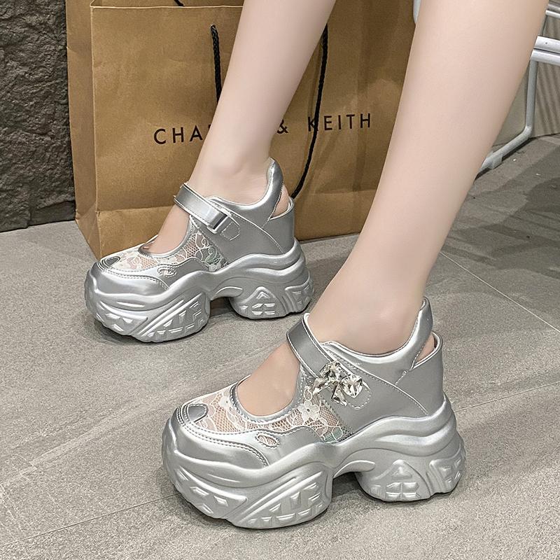 11CM New 2025 Summer Women Sports Sandals Non Slip Soft Breathable Thick Platform Sneakers Heels Bling Comfortable Mesh Sandals
