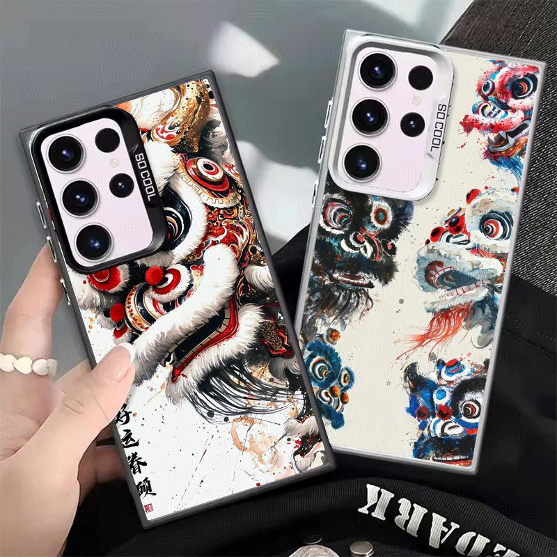Lion Dance Ink Wash Shockproof Phone Case for Samsung Galaxy S26 Edge S25 Ultra S24 FE S23 Plus S21 Cover Anti Fall Fundas
