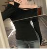 Korean Dongdaemun 2024 Women's Sexy One-Shoulder Slit Slim T-Shirt, Long-Sleeved & Feminine