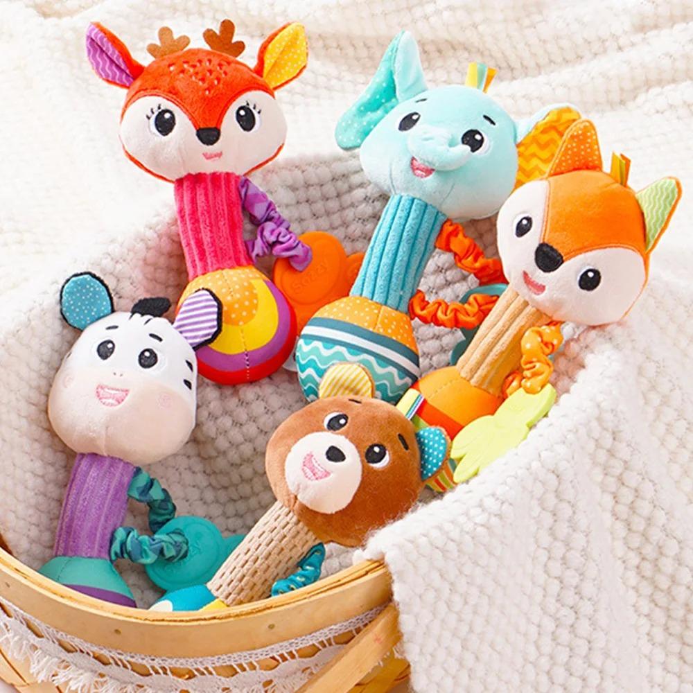 Babyrasseln, weiche Stofftierrassel, Handgriff, Babyspielzeug, Shaker, knisternd, quietschend, sensorisches Reisezubehör für Kleinkinder, Geschenke