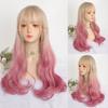 Synthetic Natural Black Wigs Long Wavy Wig for Women with Bangs Halloween Party Daily Heat Resistant Fibre Hair Wigs