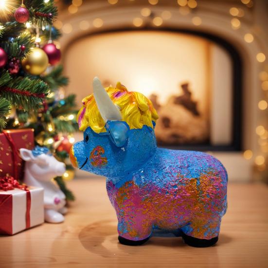 Yousheng Highland Cow Figurine Resin Multicolor Cow Miniature Ornament Hand-painted Highland Cattle Statue for Farmhouse Home Office Desktop Decor