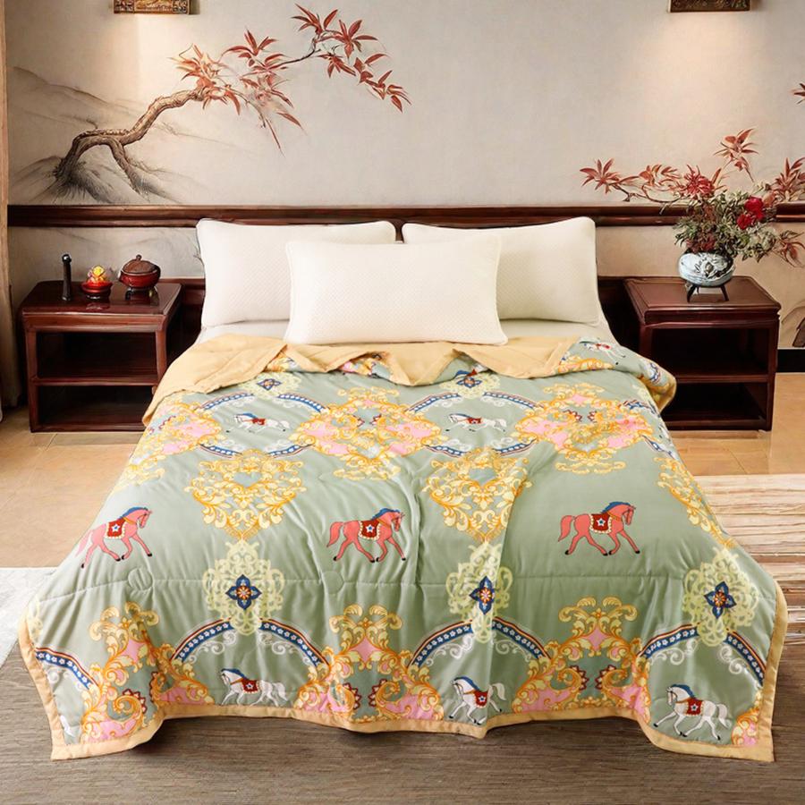 Daisy Printed Quilted Summer Quilt Single Quilt Cool Feeling Summer Quilt Queen Smooth Ice Silk Cooling Blanket Summer Comforter