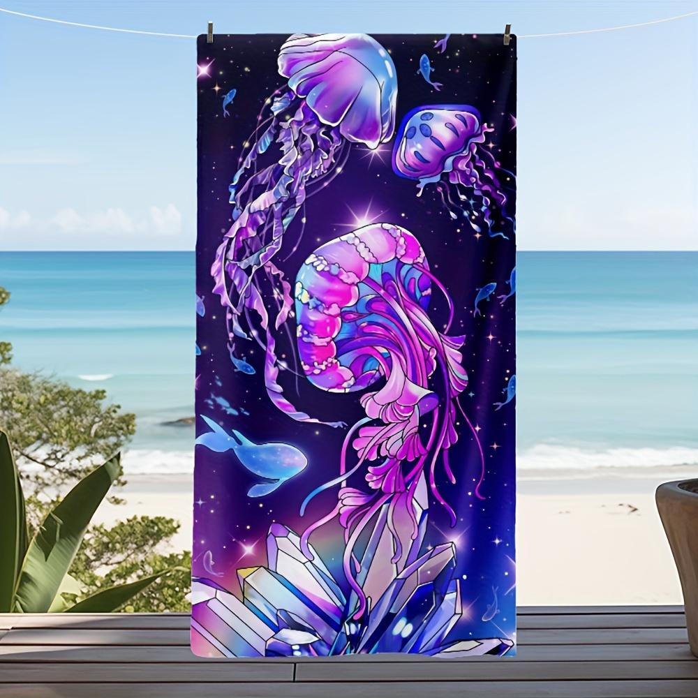 Vibrant Deep Sea Jellyfish Pattern Beach Towel Waterproof Summer Tropical Resort Pool Swimwear Large Beach Accessory Decor Home