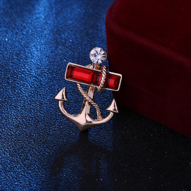 

Модные броши в виде якоря, булавки на лацкан, хрустальные стразы, булавки для воротника рубашки мужского костюма, роскошные ювелирные изделия, значки, аксессуары красный