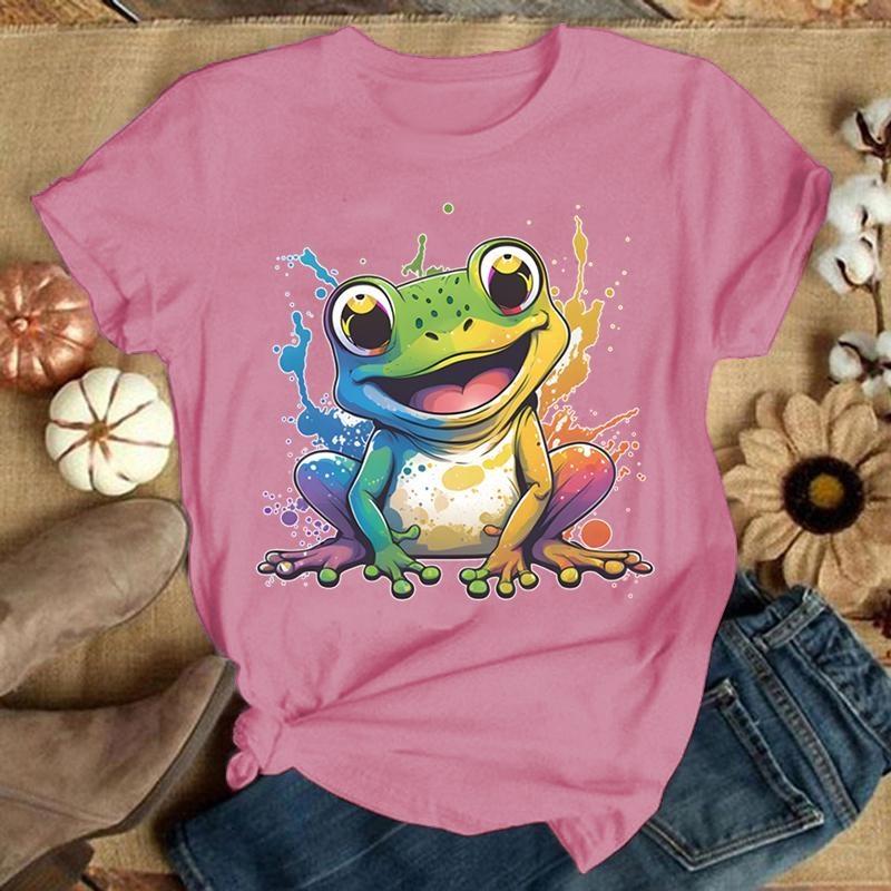 Frog Printing T-Shirt Women Men Tees Round Neck T-Shirt  women clothing  aesthetic clothes