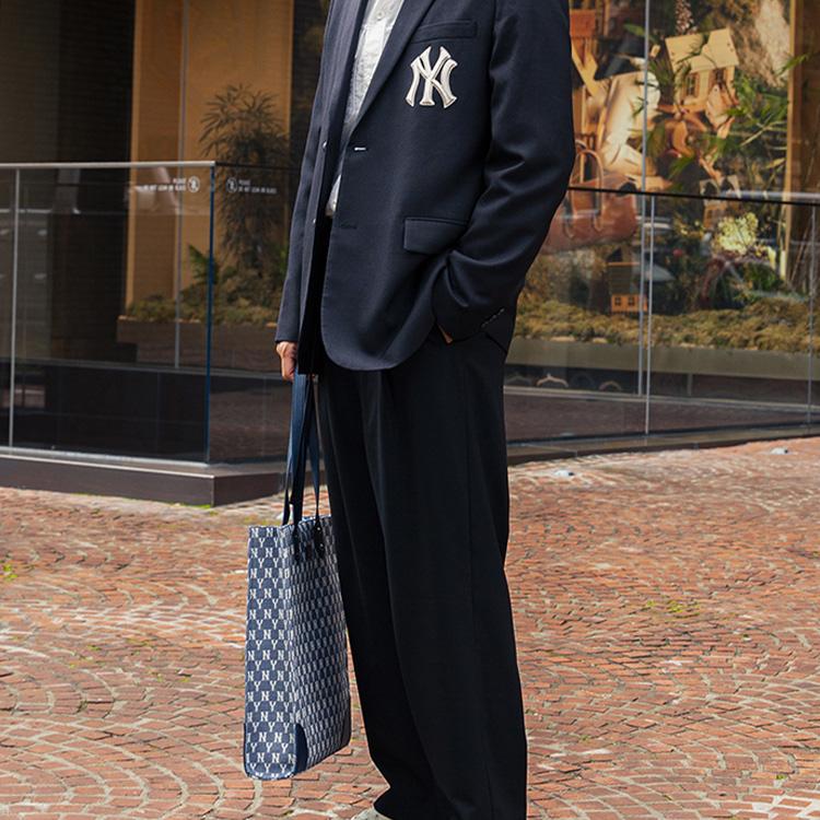 New MLB Monogram Collection Polyester Tote Bag, Shopping Bag, Combo Bag, One Shoulder Handbag Tubas Unisex Blue 3AORL031N-50NYS