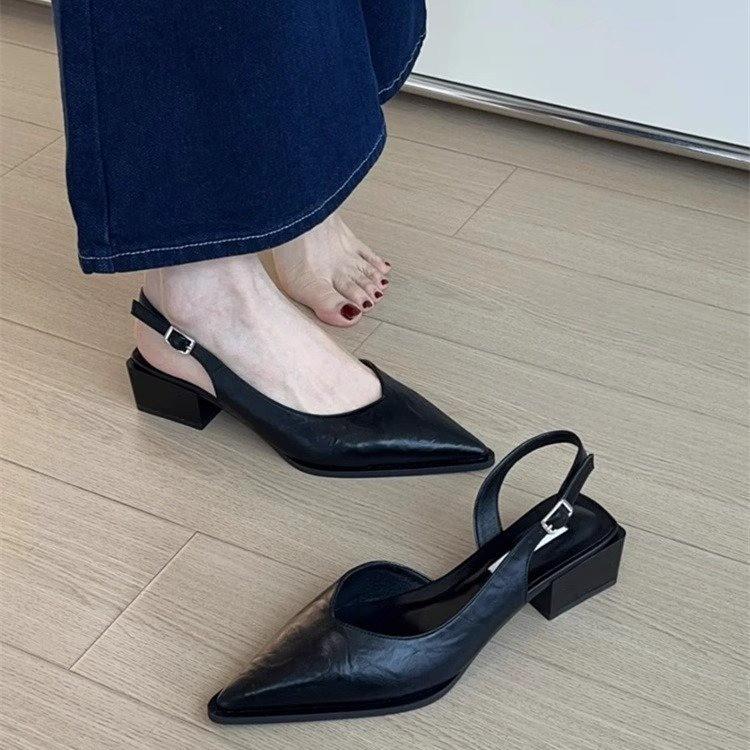 Black Sandals Women Summer New Women's Sandals Pointed Pumps Women Shoes Office Dress Shoes Sexy Square Heel High Shoes