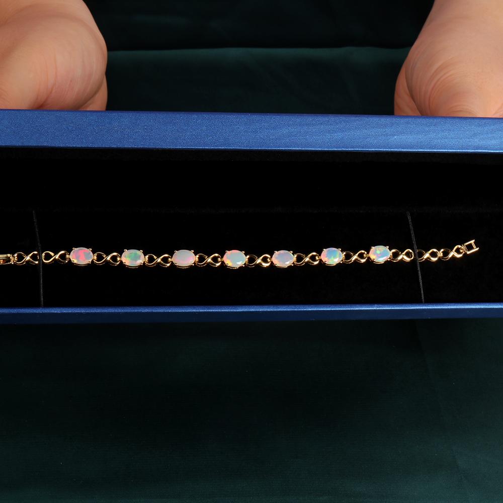 Colorful Opal Gemstone Clasp Bracelet 925 Sterling Silver Natural Colorful Fine Jewelry for Women Wife Mom Nice Gift 2024