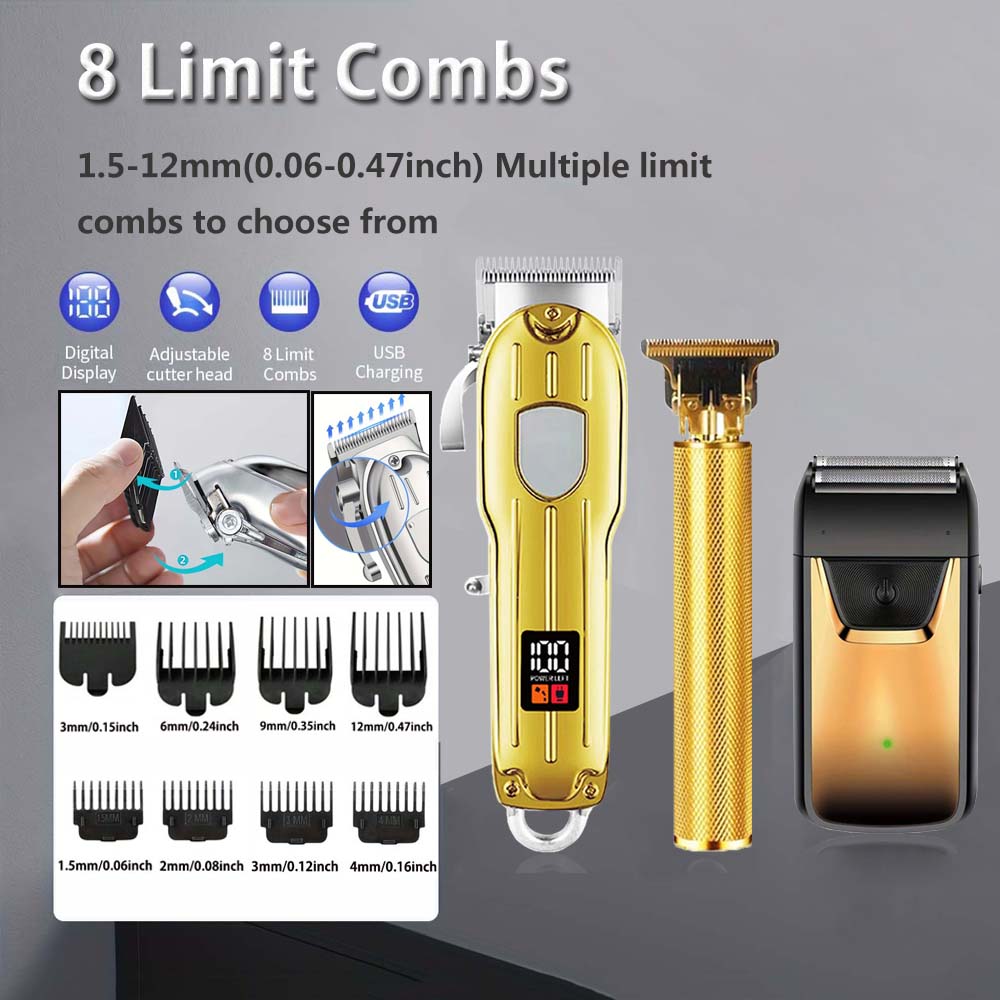 Professional Hair Clipper and Trimmer Set Men Electric Razor Shavers Beard Trimmer Rechargeable Barber Clippers Haircut Kit