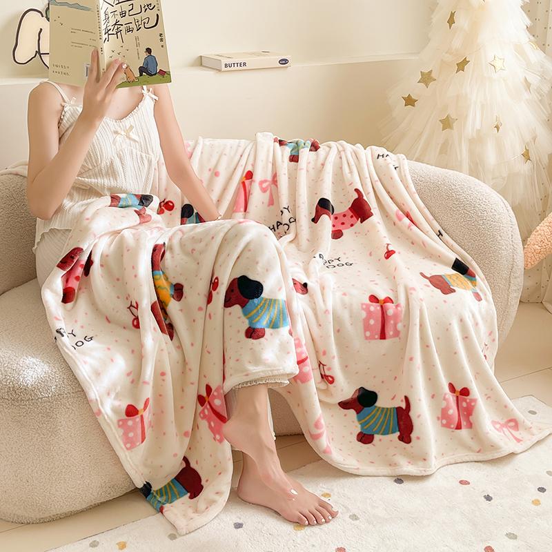 Cute Dog Winter Thick Blanket Flannel Sofa Cover Blanket Nap Office Shawl Air Conditioning Warm Blankets for Used For Bedroom