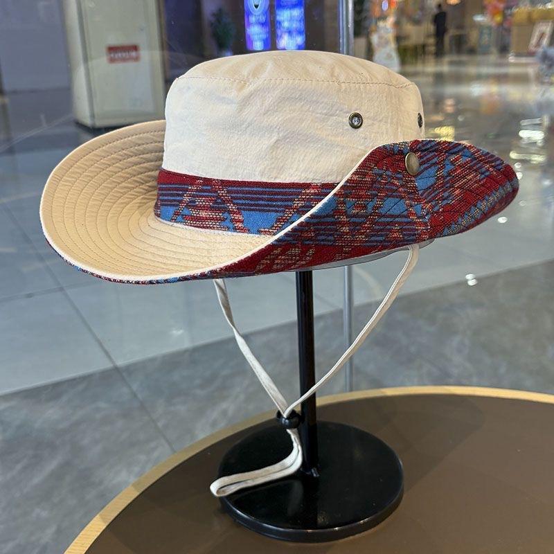 New Retro Mountaineering Hat Ethnic Style Outdoor Large Brim Sun Hat Sun Protection Summer Sun Cover Fisherman Hat Children