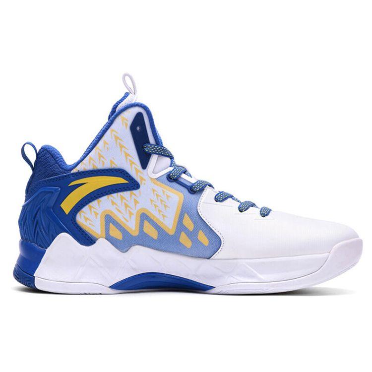 Anta KT2 Fabric Synthetic Leather Wear Resistant Non Slip Shock Absorbing High Top Basketball Shoes Men Sneakers White Blue Yellow 11641101-2