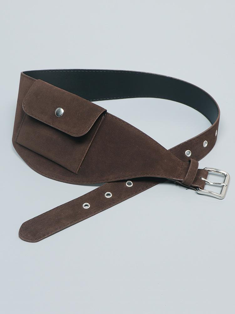 Women's Brown Vintage Suede Waist Bag - High-End Decorative Belt for Jeans & Skirts