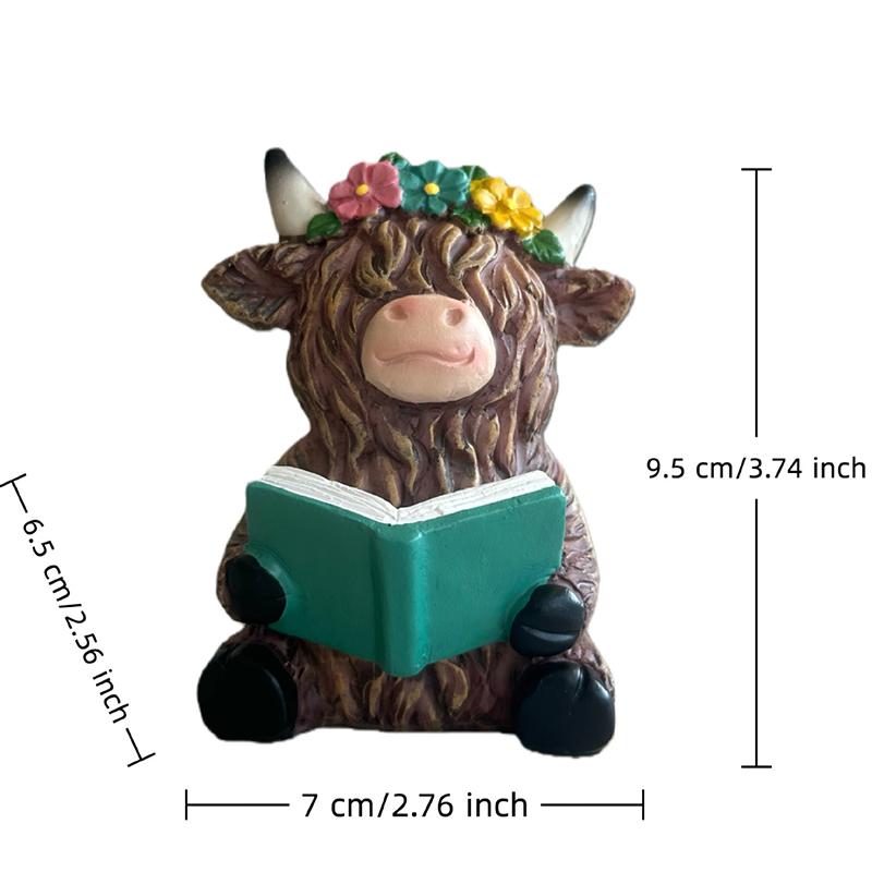 

1PC Resin Highland Cow Decoration, Reading Cow Figurine Desk Decoration, Decorative Cow Statue, Home Desk Ornament