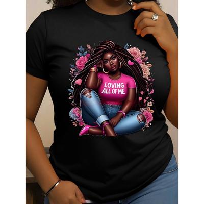 T-shirt z nadrukiem postaci, z okrągłym dekoltem, krótki rękaw, casualowy top na lato i wiosnę, odzież damska, rozmiar europejski