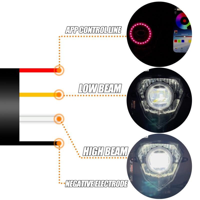 Motorcycle V6 Headlight APP Control Angel Eye Light Pit Dirt Bike For Beta 50 125 250 300 Universal Mounting Accessories Racing